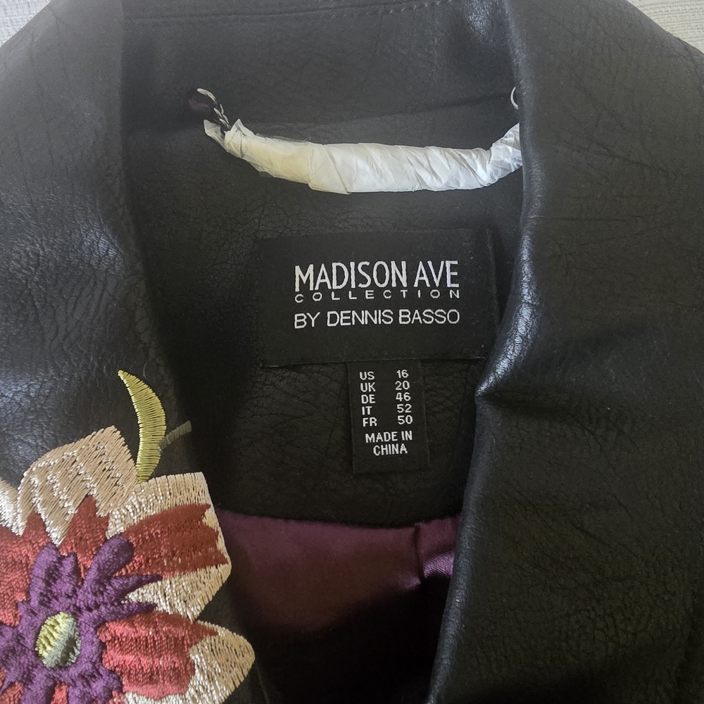 New Dennis Basso Madison Ave Embroider Floral Black Faux Leather Moto Jacket XL - Picture 3 of 14